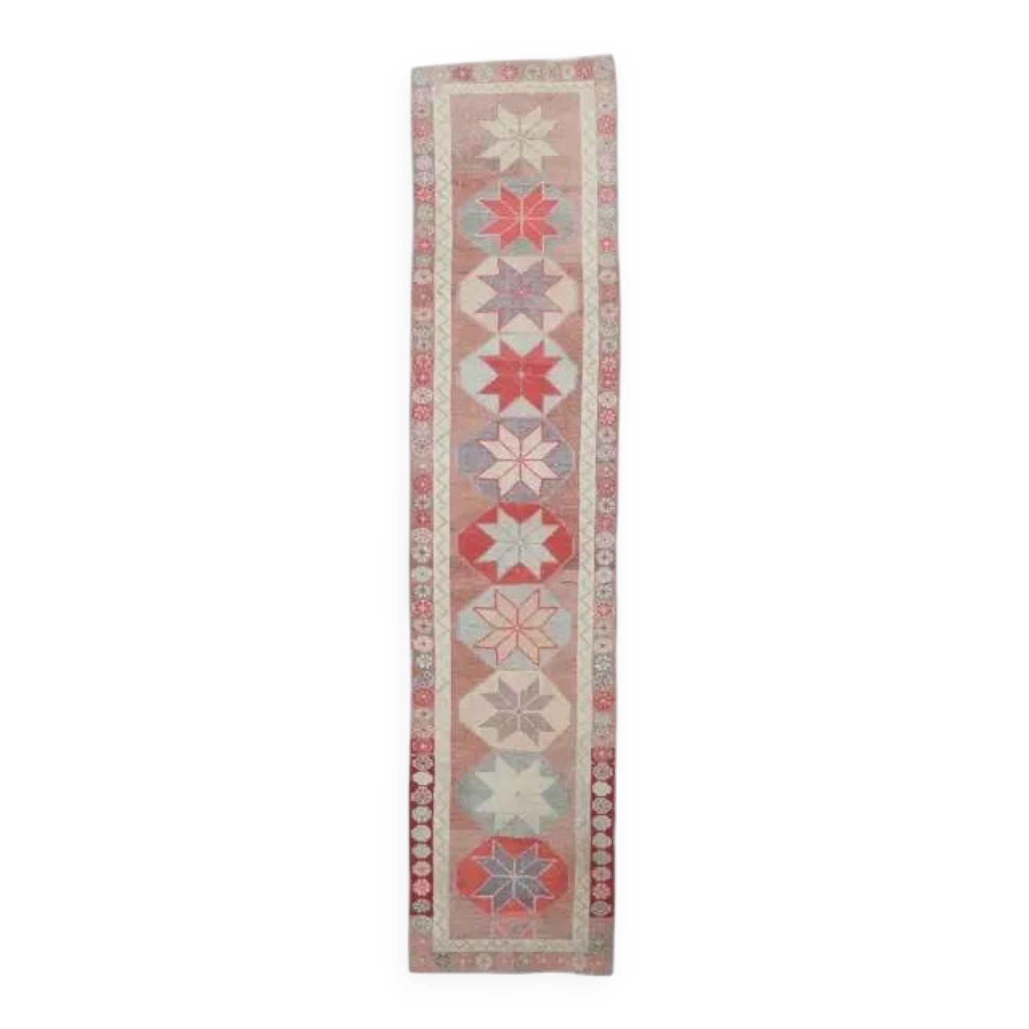 Vintage Pink Blush Natural Turkish Hand-Knotted Runner 79x342