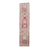 Tapis de couloir turque naturelle en laine nouée à la main, rose vintage, 79x342.