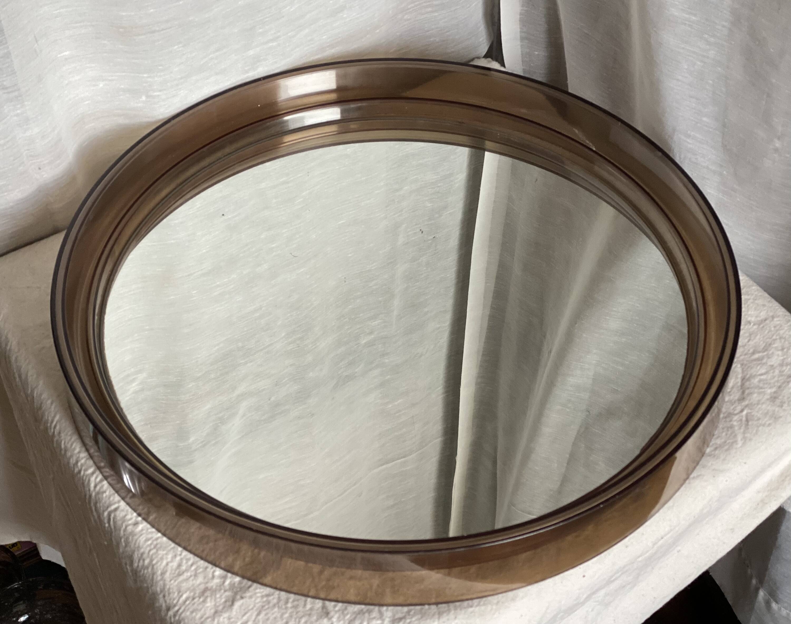 Gilac round mirror smoked Plexiglas vintage 1960