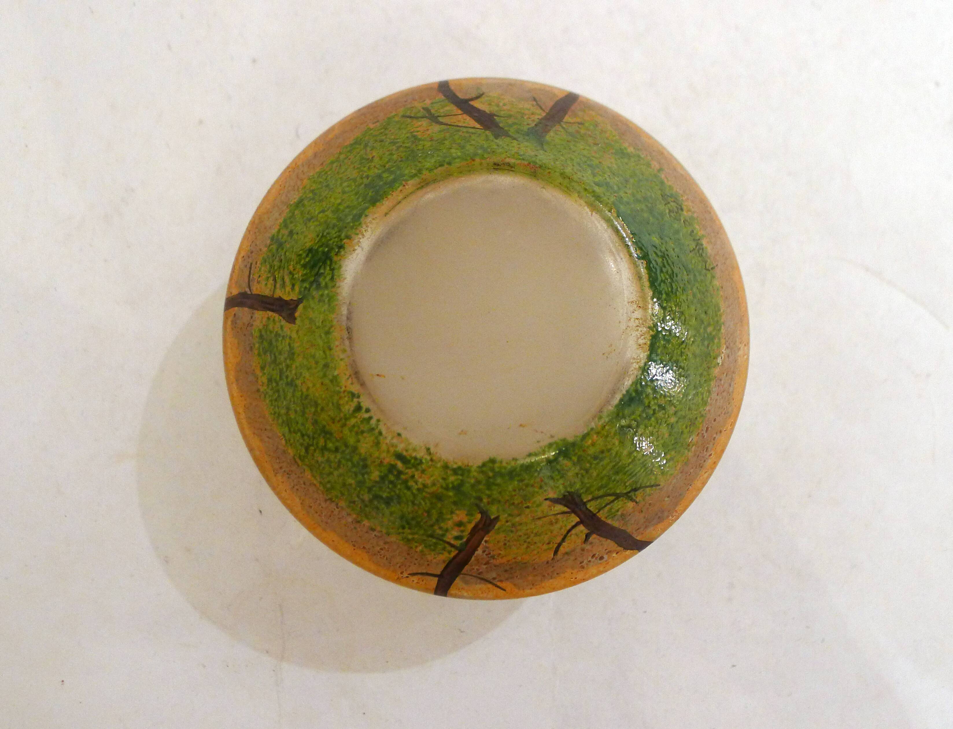 Small Art Nouveau enameled landscape vase/pot