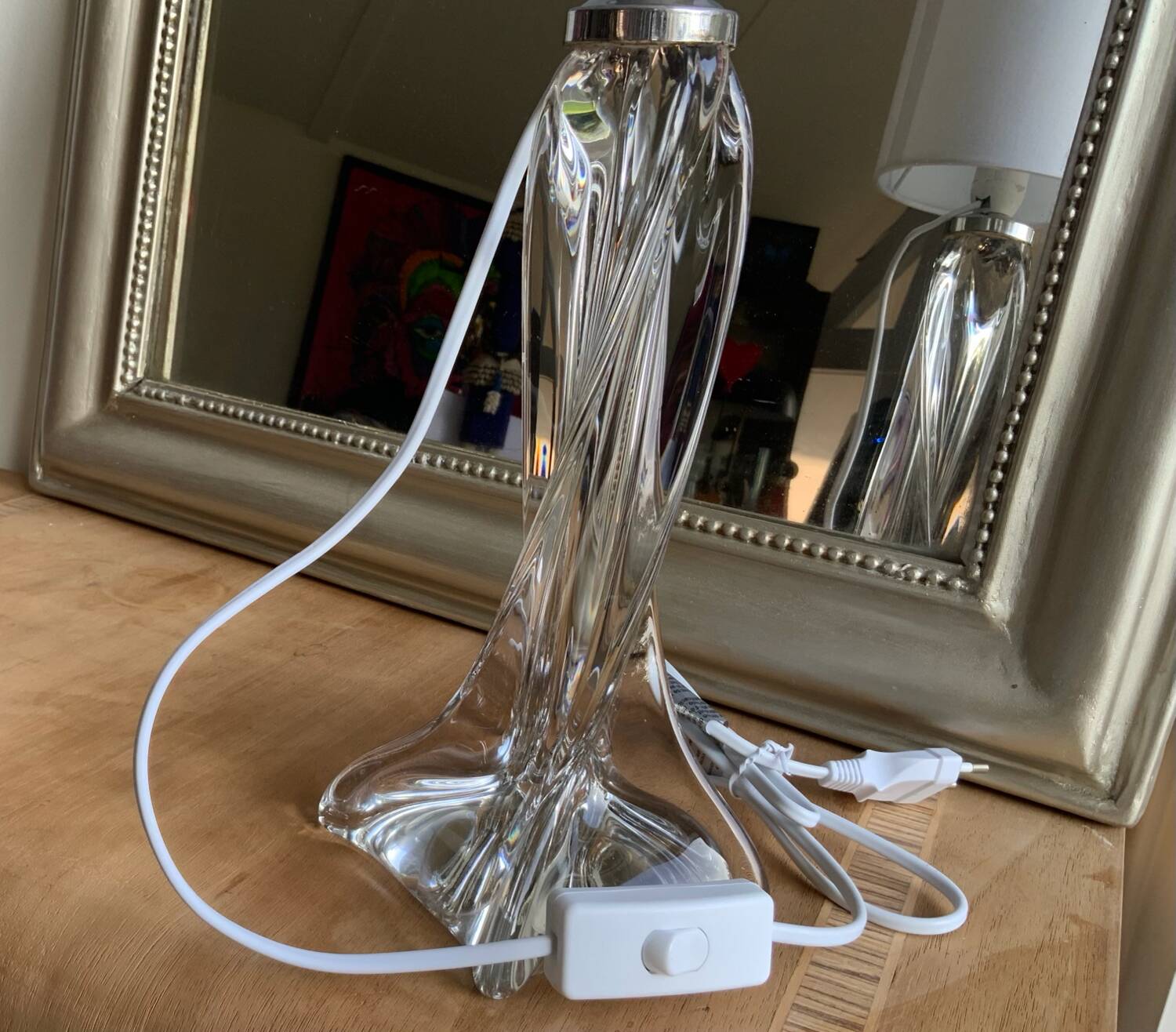 Vintage twisted crystal lamp, 25 cm, newly rewired • Decorative
