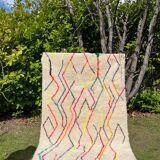 Berber rug Azilal colorful white with minimalist patterns multicolored and modern fluorescent