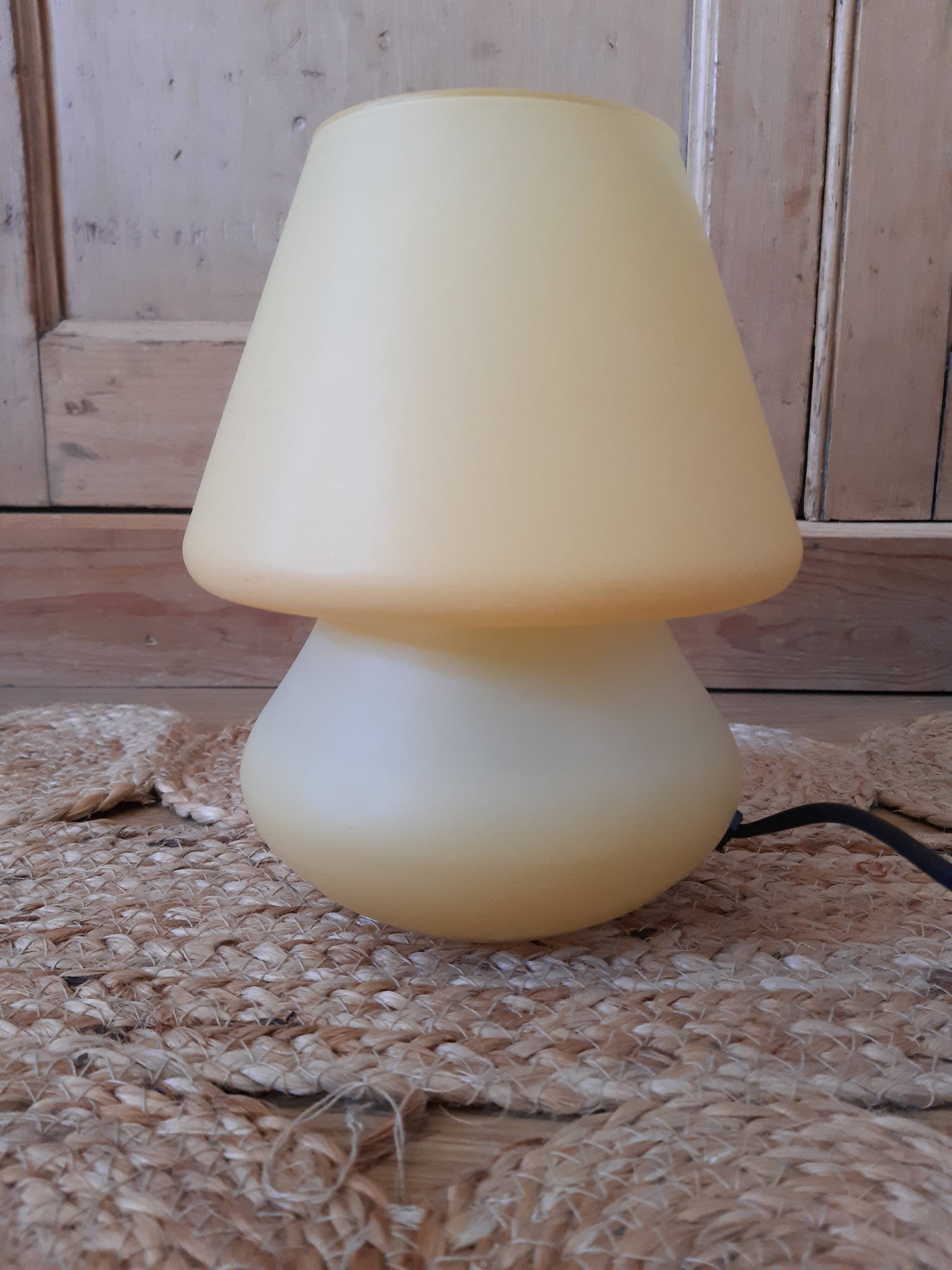 Pale yellow glass mushroom bedside lamp