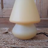 Pale yellow glass mushroom bedside lamp