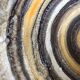 Ceramic dish of the 2 potters with decoration in concentric circles in shades of yellow, brown and white