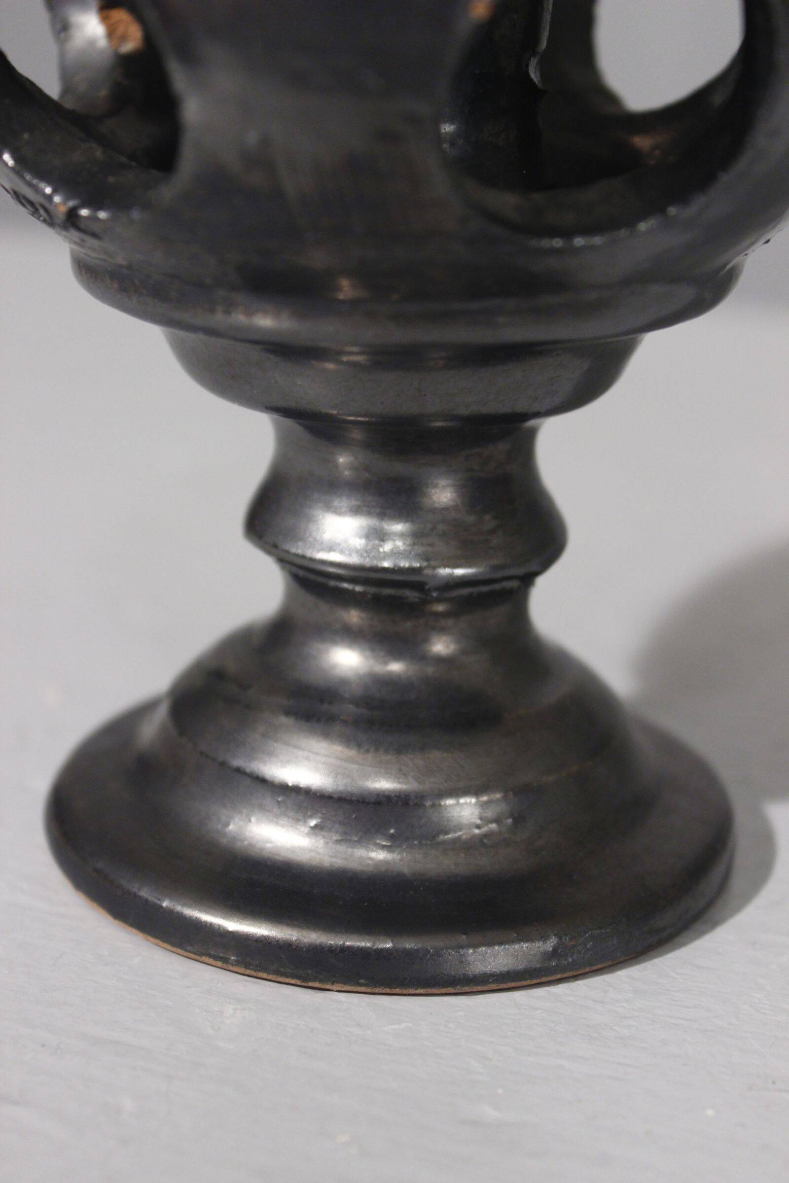 Jean Marais in Vallauris Black glazed candle holder 1970s