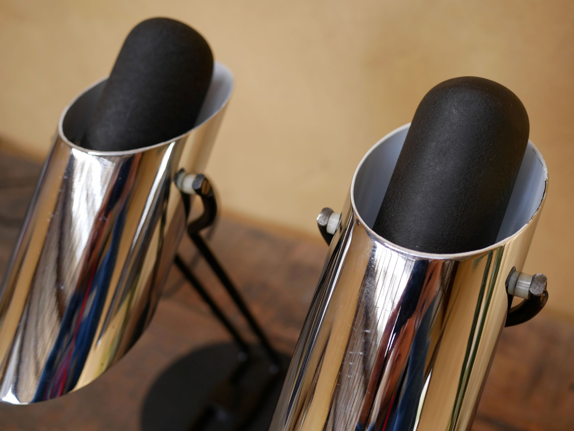 Pair of vintage chrome metal lamps