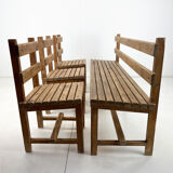Vintage Wooden Dining Set of Bench & 3 Chairs