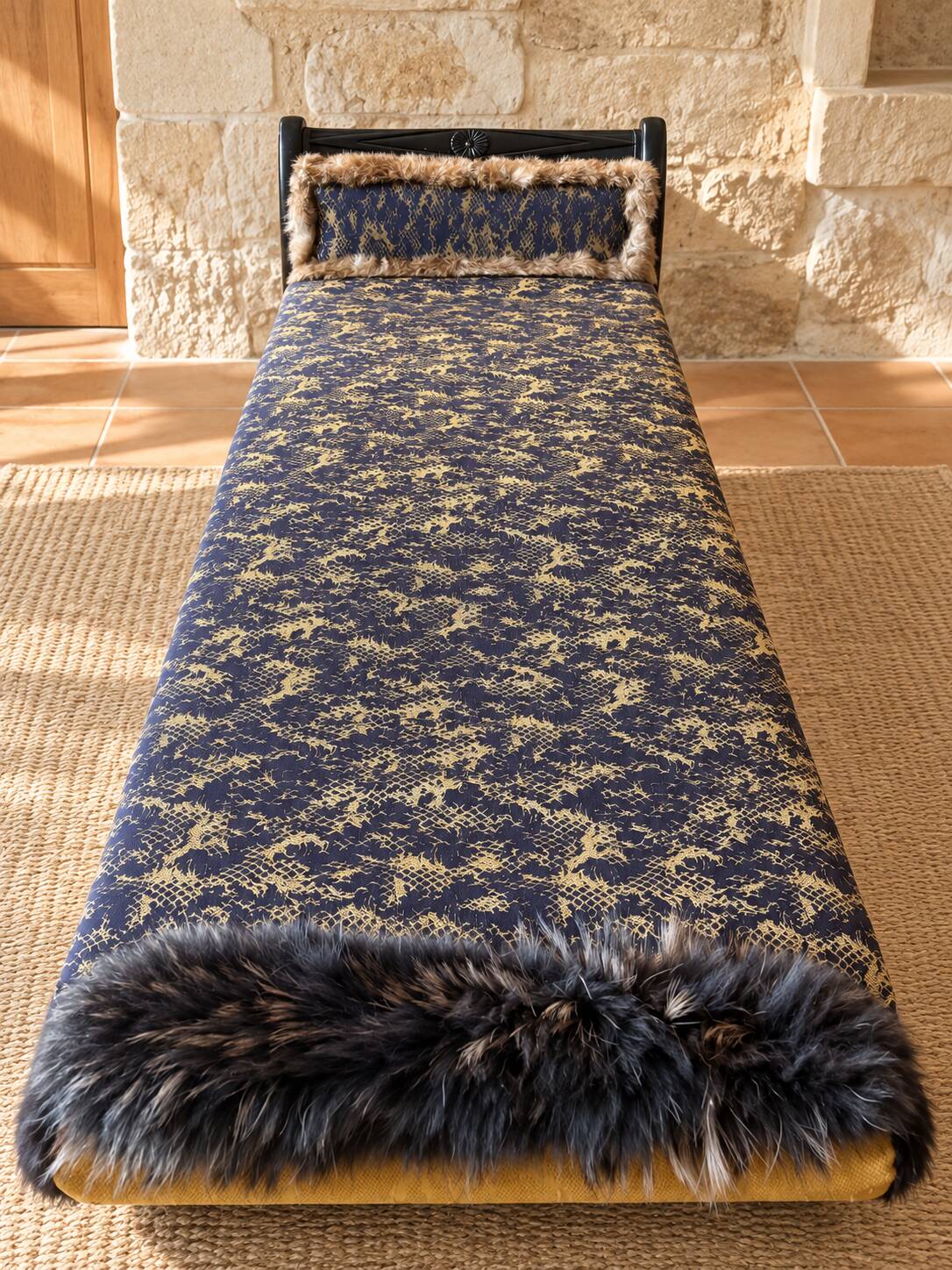 Restored Napoléon III Méridienne – Jean Paul Gaultier fabric for Lelièvre