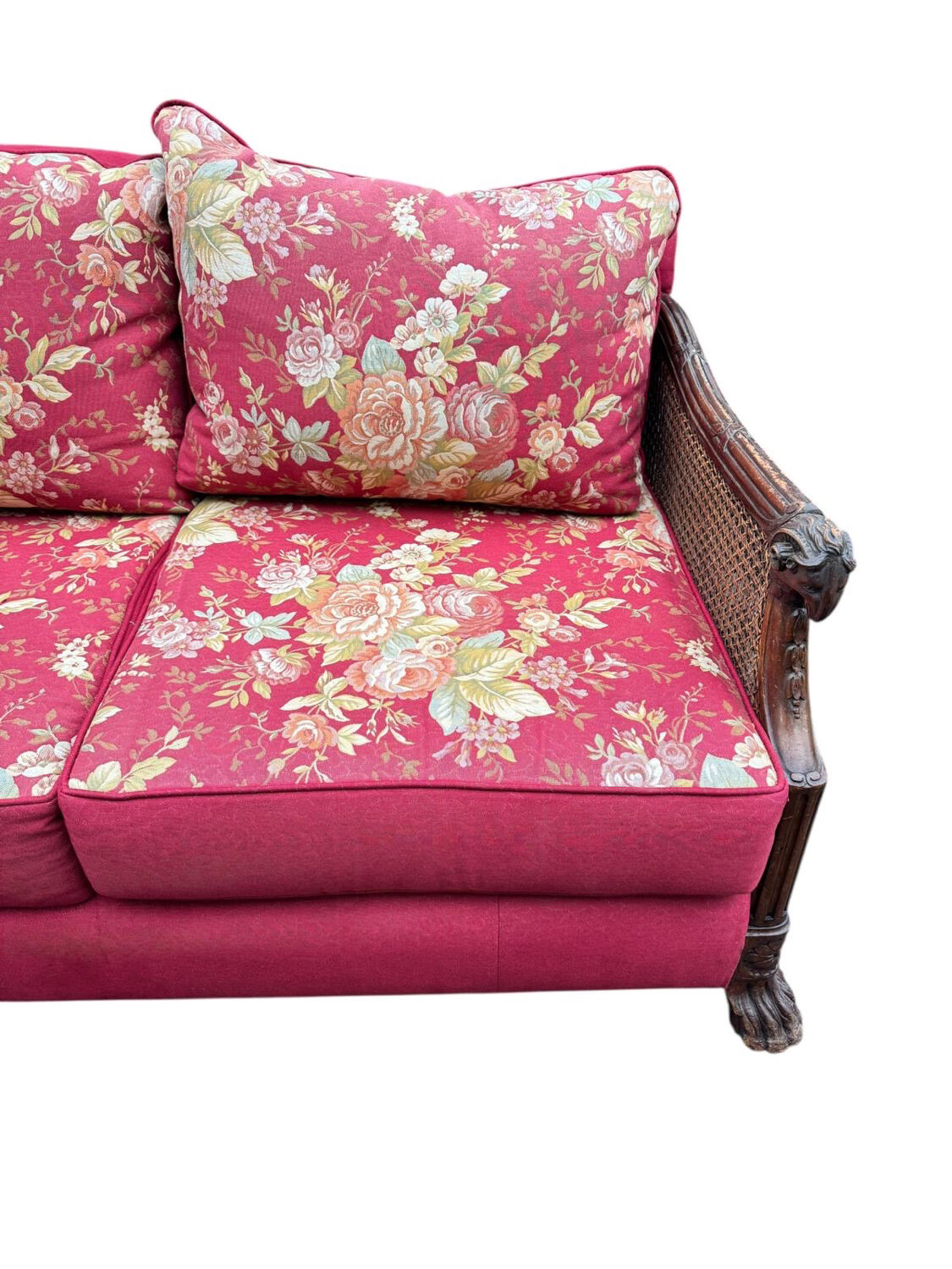 Empire-style bergère bench, carved wood and cane sofa, circa 1900