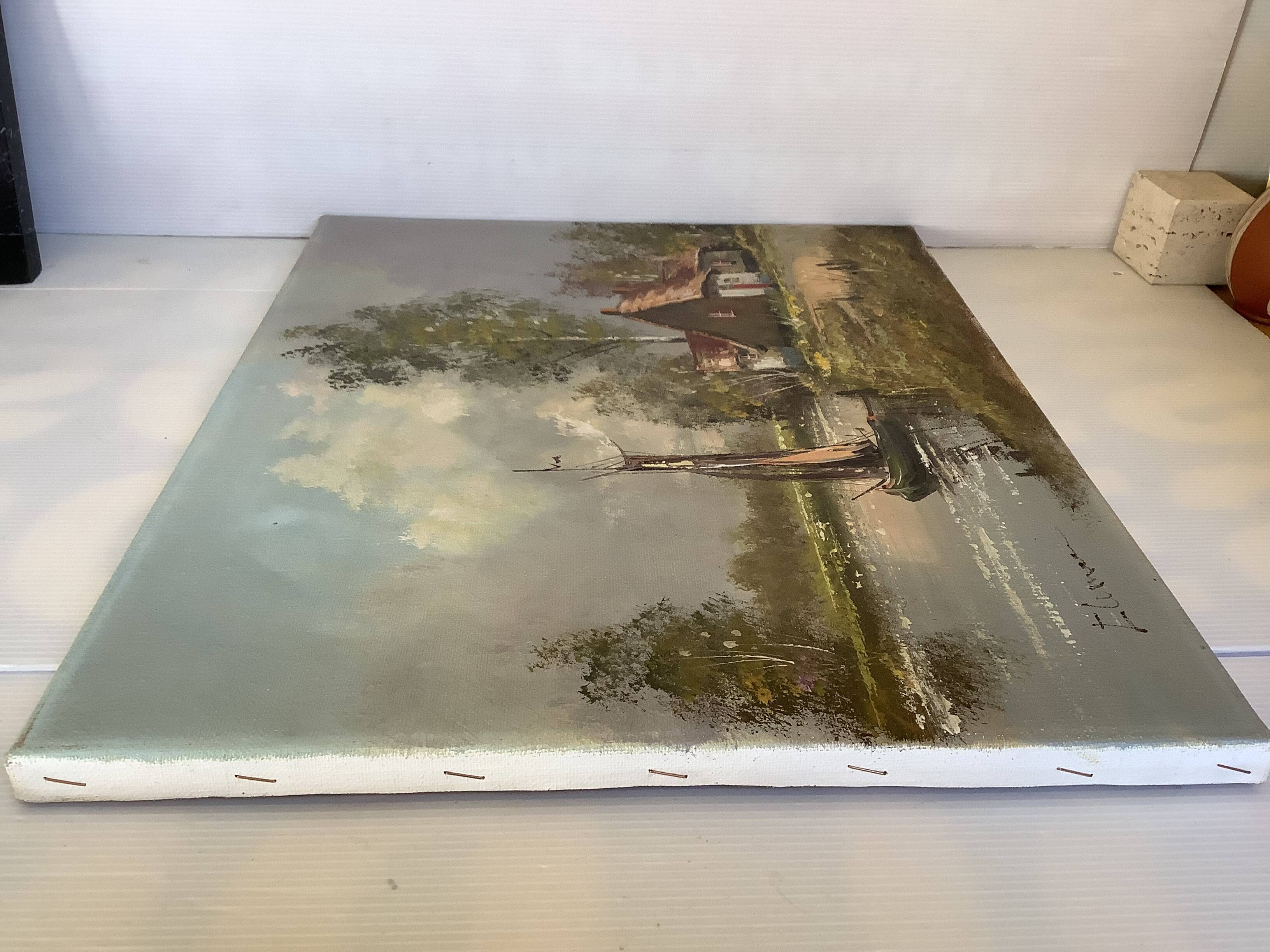 Dutch landscape painting oil on canvas signed