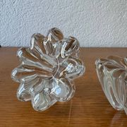 2 bougeoirs fleurs en cristal, années 60