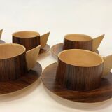 Vintage wooden cups and saucers in teak