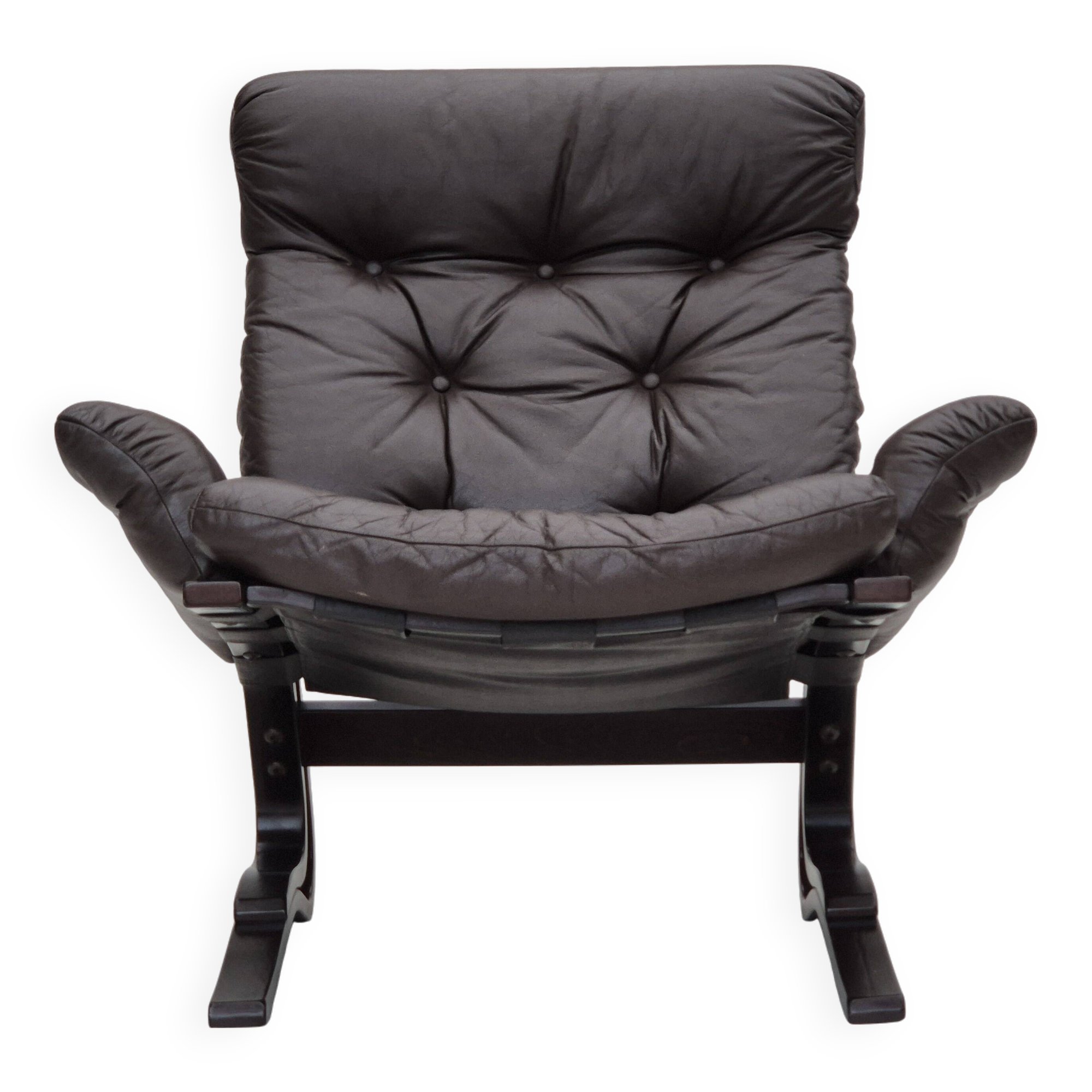 1970s, Scandinavian design, lounge chair, original condition, leather, bent wood.