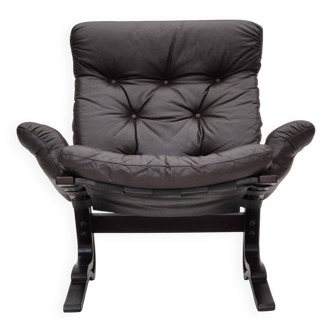 Années 1970, design scandinave, chaise longue, état d'origine, cuir, bois courbé.
