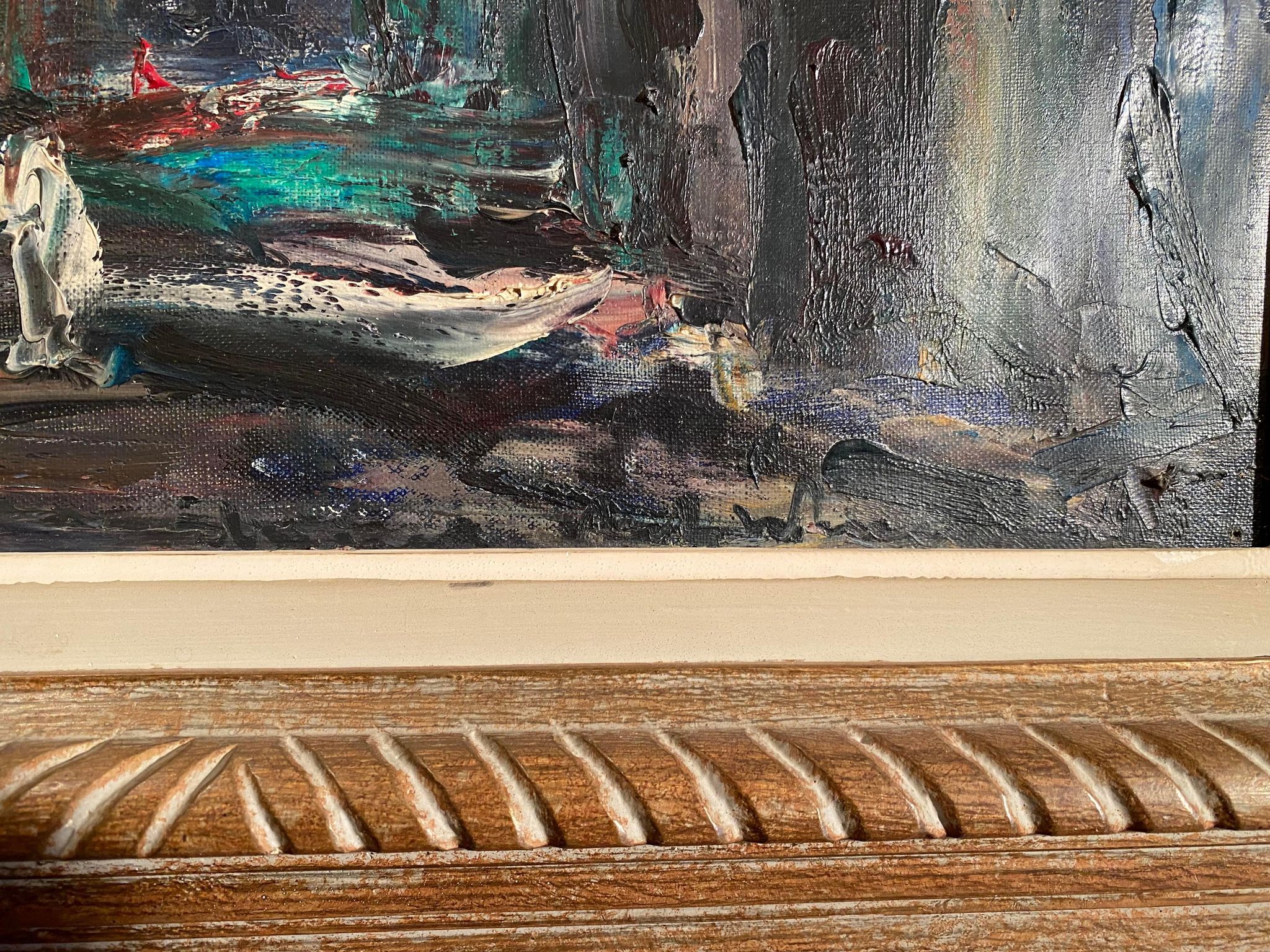 Oil on canvas with a knife signed Elemer Vagh Weinmann "Entrance to the Village"