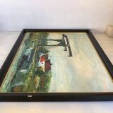 Canal landscape painting oil on panel signed