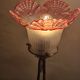 Lampe  fer forgé  1900  verre  dentelle pressé et moulé  a liseré rouge tres rare  tres belle  35x14