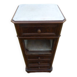Walnut and walnut veneer bedside table with marble around 1900, door with drawers