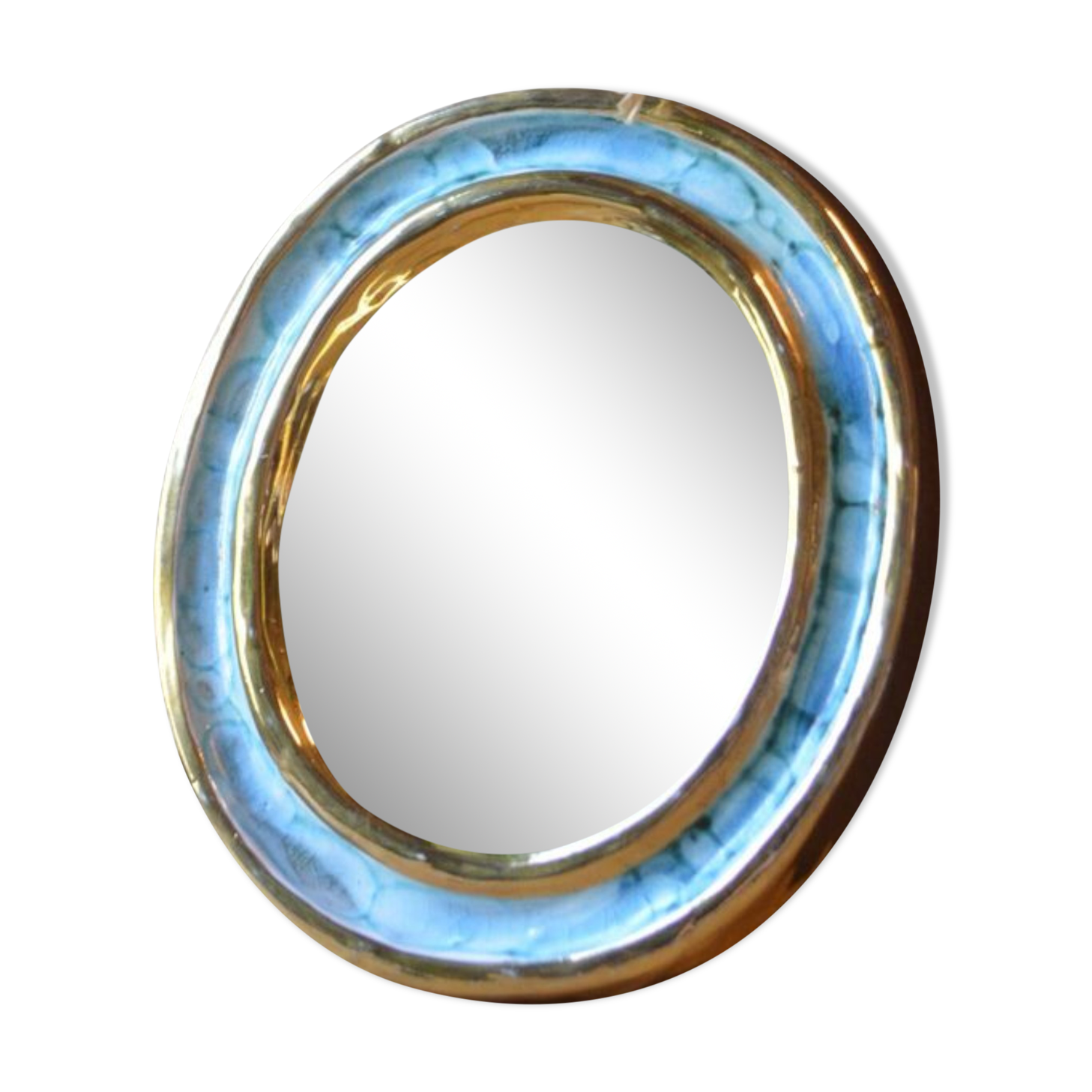 Blue and gold ceramic mirror