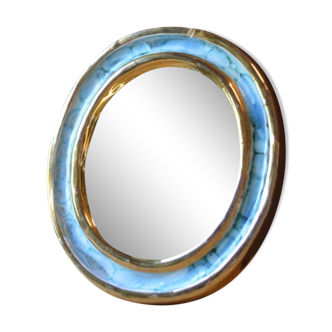 Miroir céramique bleu et doré