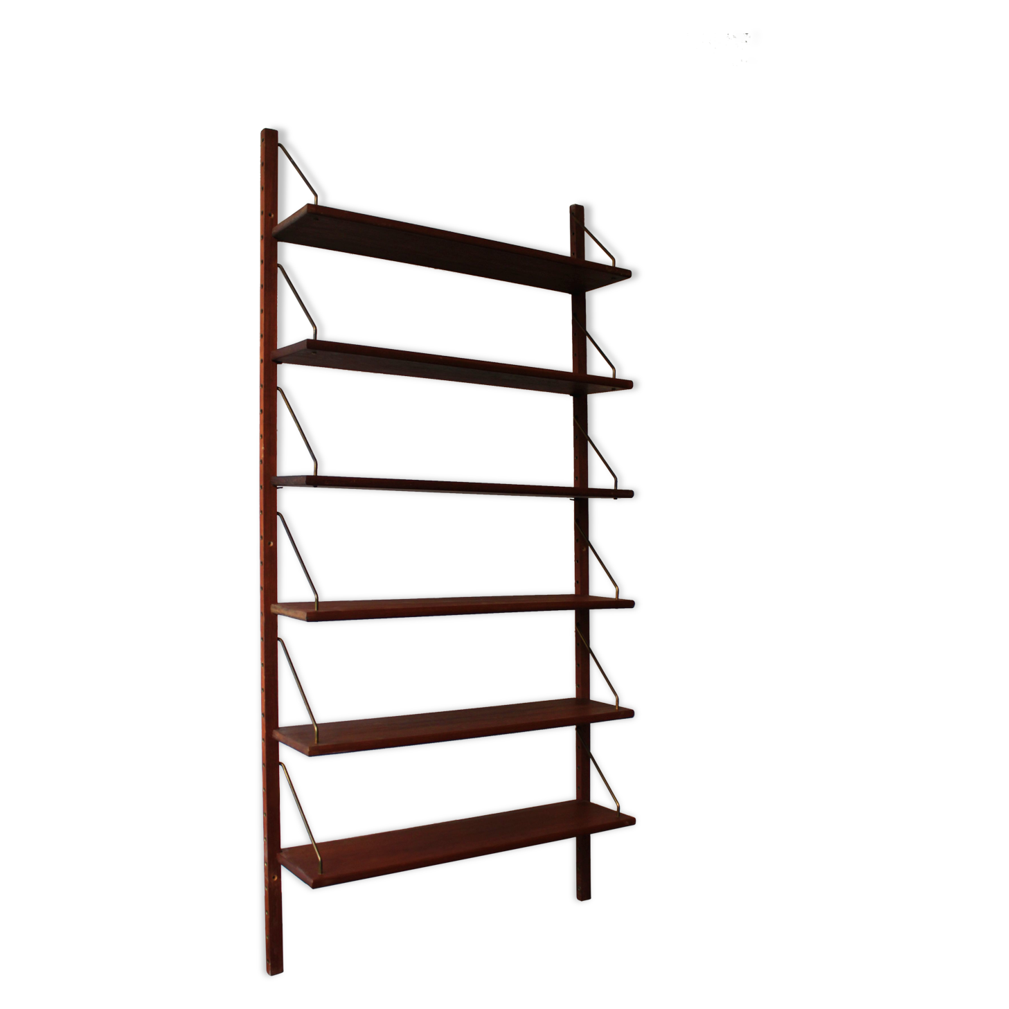 Teak and brass wall shelf by Poul Cadovius for Royal System, Denmark, 1960.