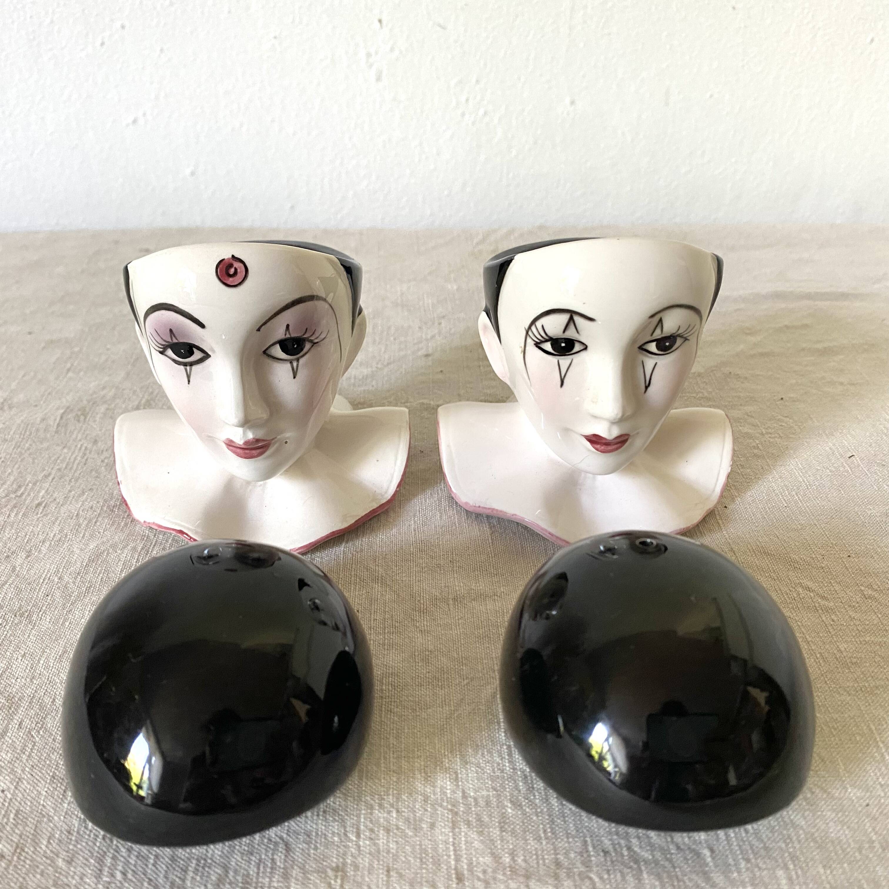 Pierrot salt and pepper egg cups