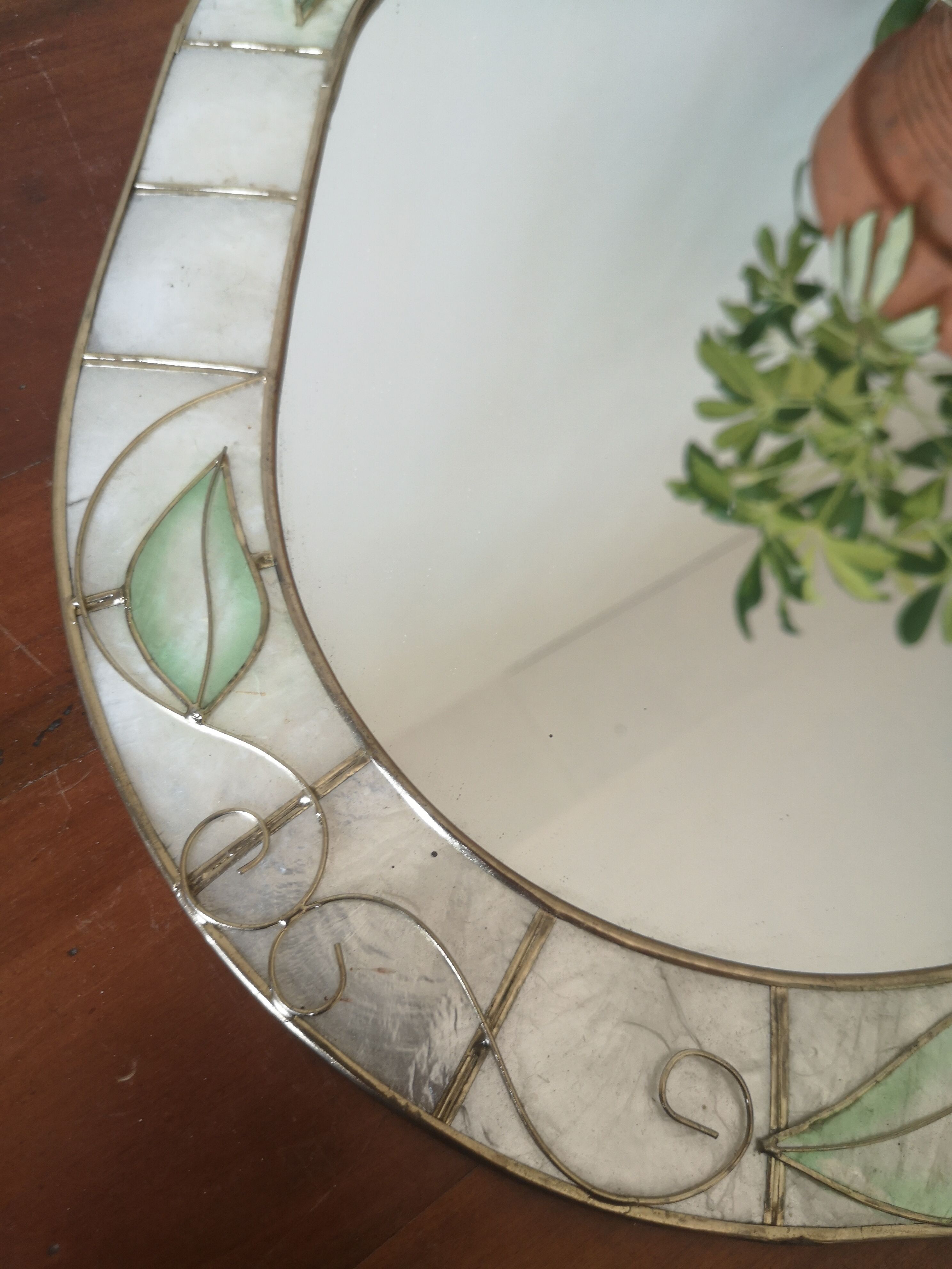 Mirror in real mother-of-pearl and brass