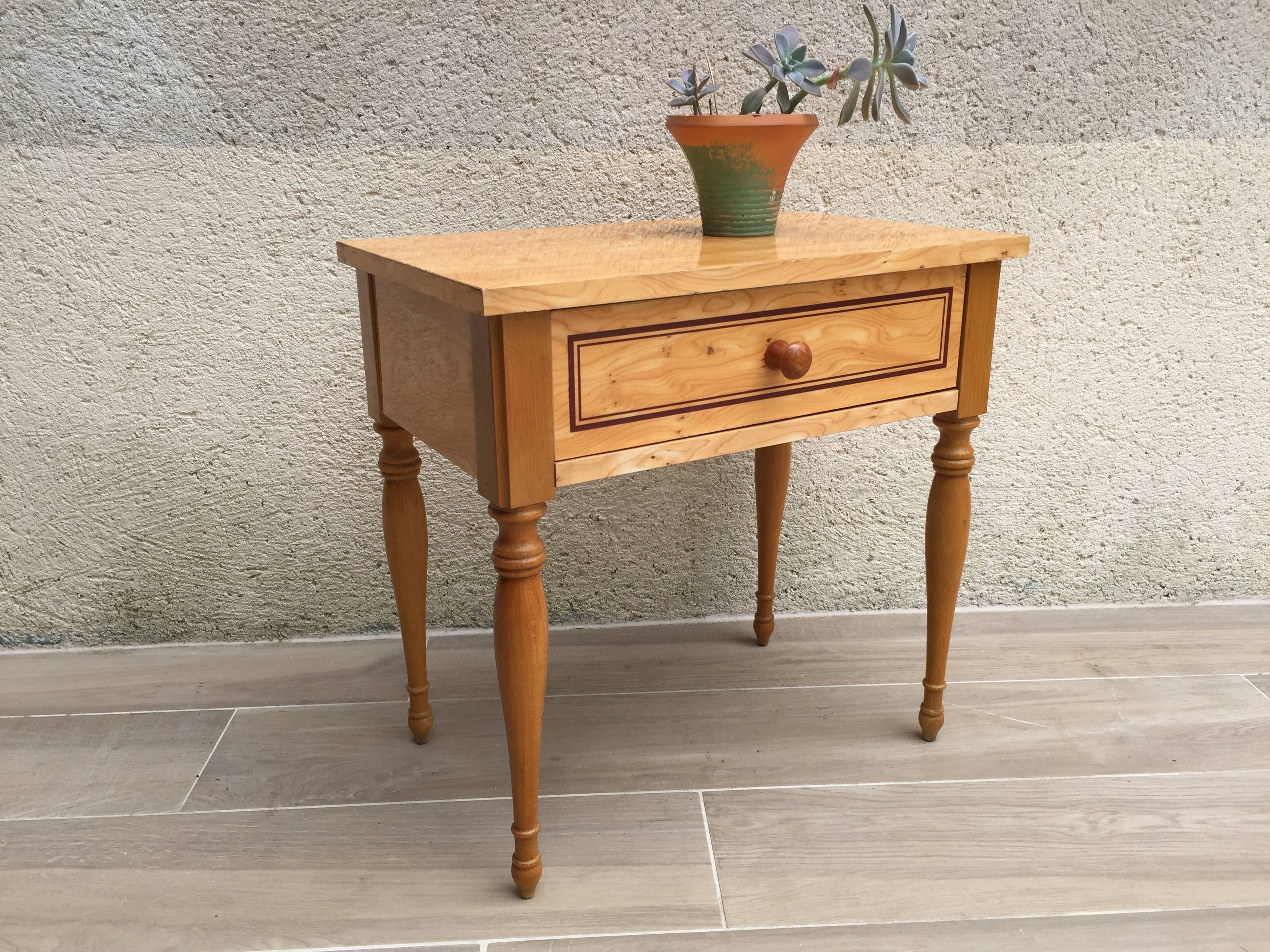Formica and vintage wood bedside table