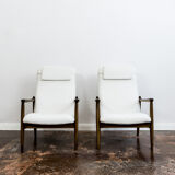 Pair of white boucle gfm 64 high back armchairs by edmund homa, 1960s