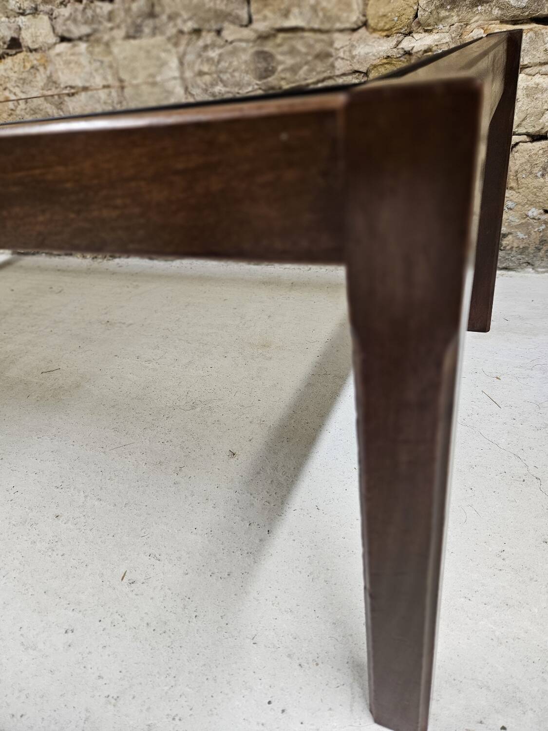 Teak coffee table with smoked glass 1970"