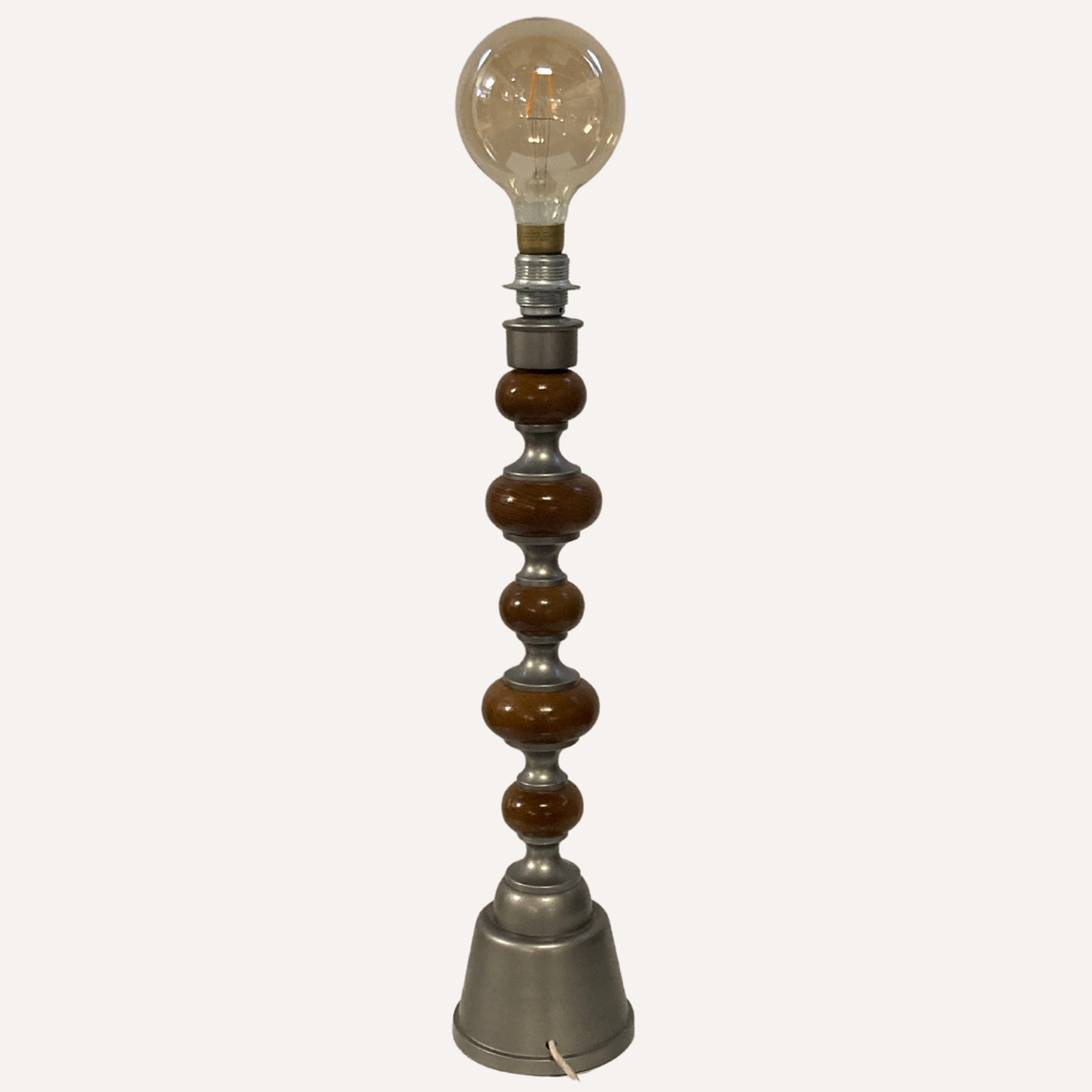 Teak and zinc bobbin style large table lamp, Denmark, 1970s