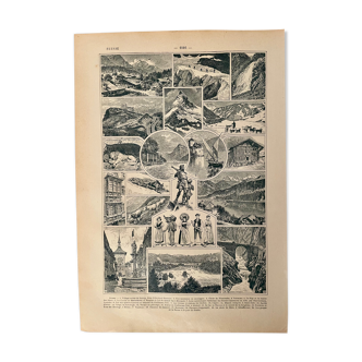 Lithographie gravure sur la suisse de 1922