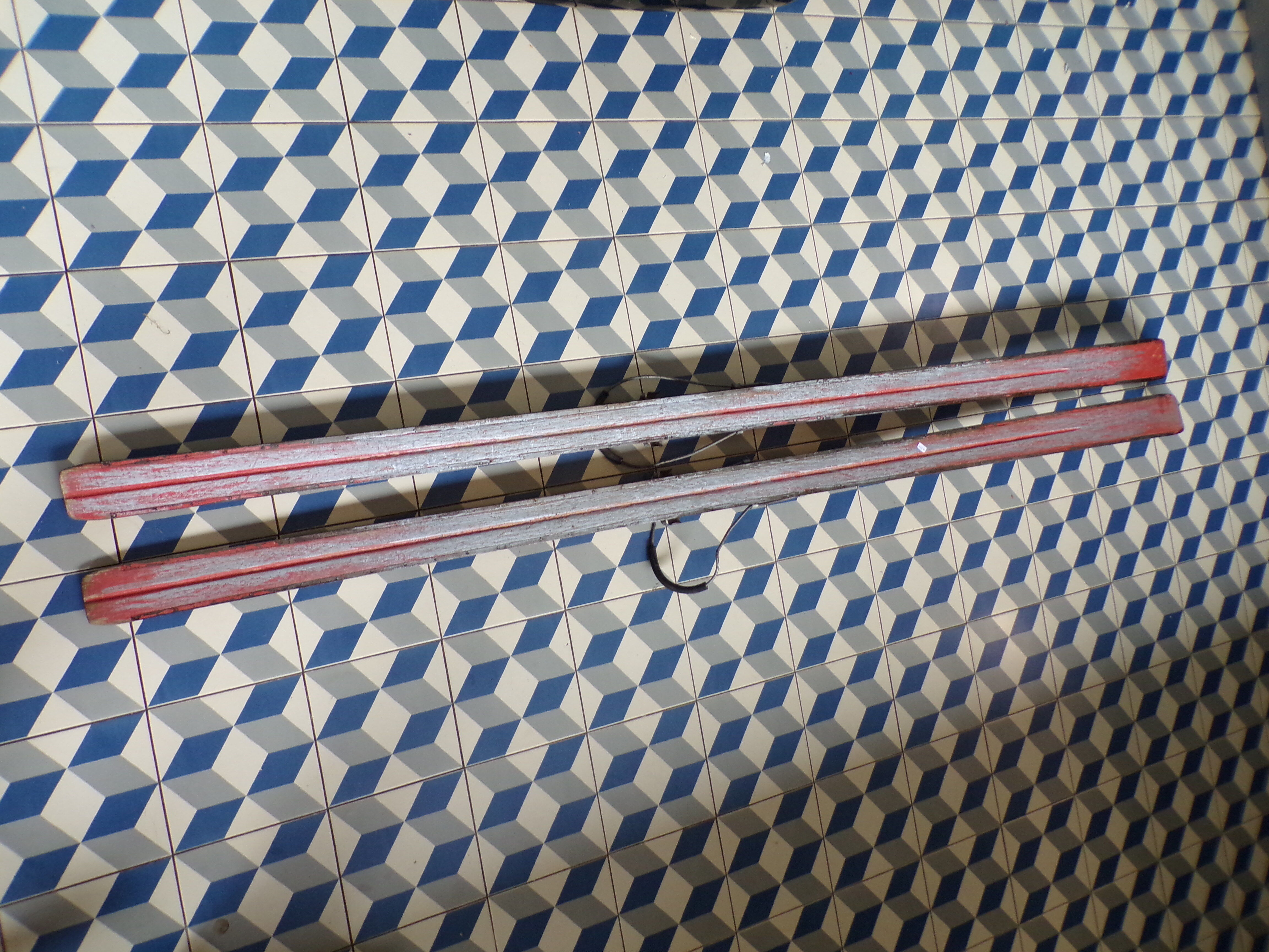 Pair of vintage wooden skis