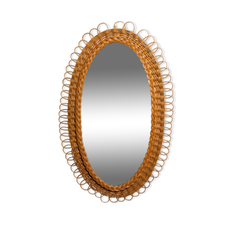 Oval rattan mirror of 1960 63x40cm