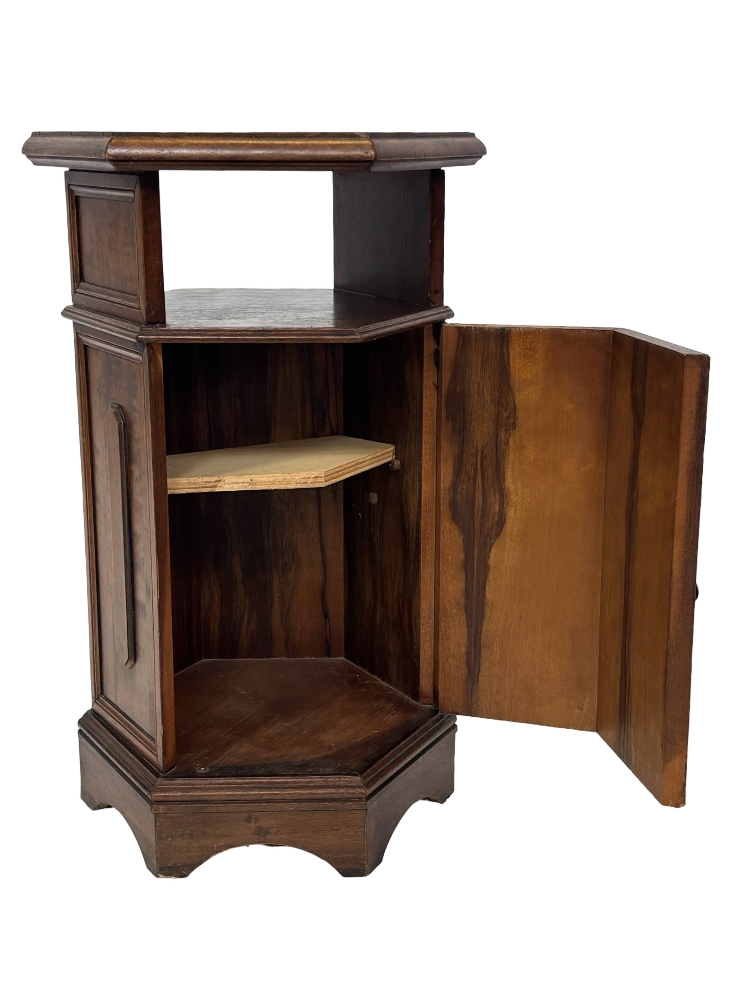 Vintage Hexagonal Side Cabinet with Door Small Side Table Column