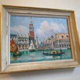 Oil on sheet - View of Venice 1950 - framed