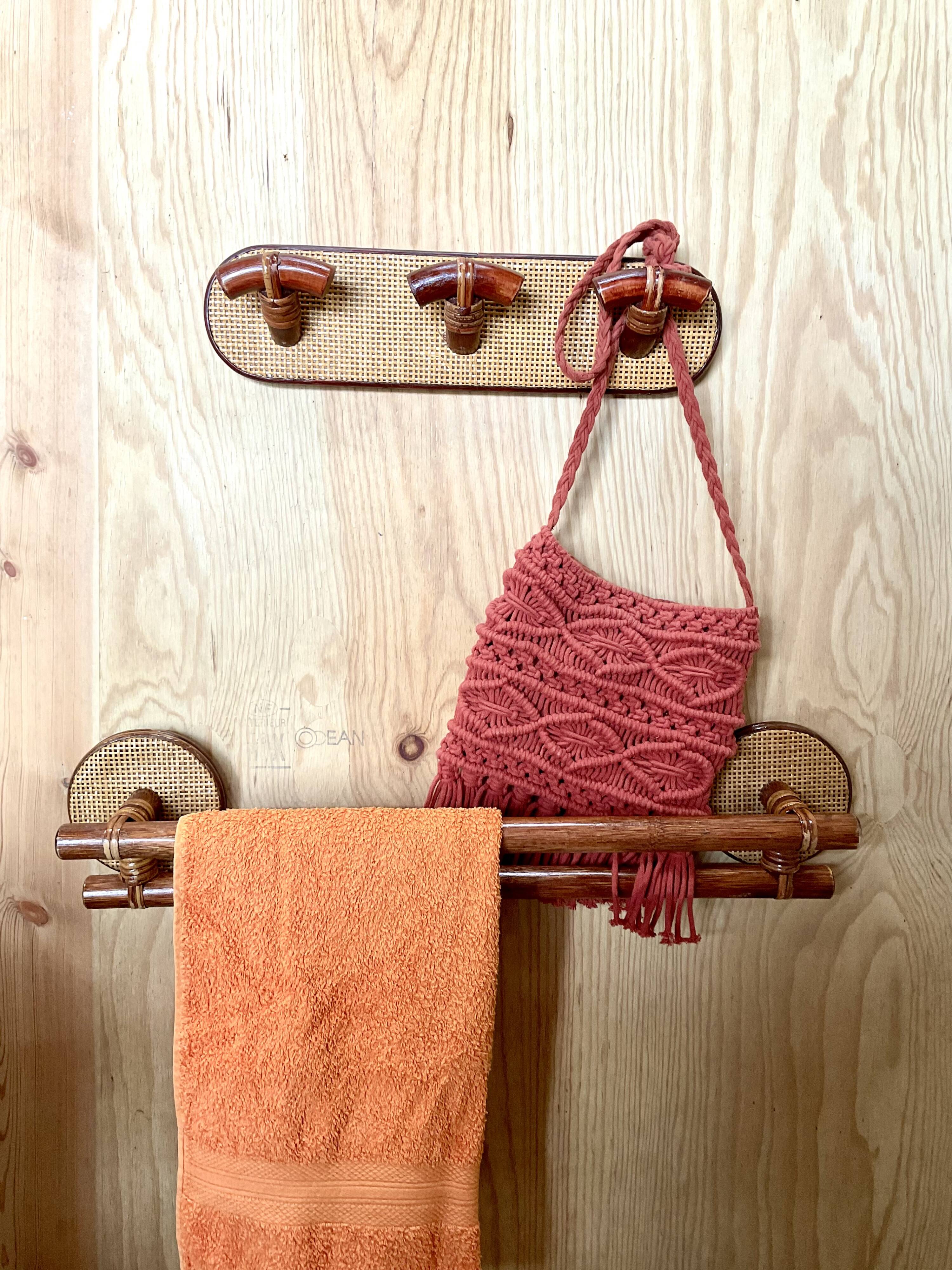Coat rack and vintage towel rack set