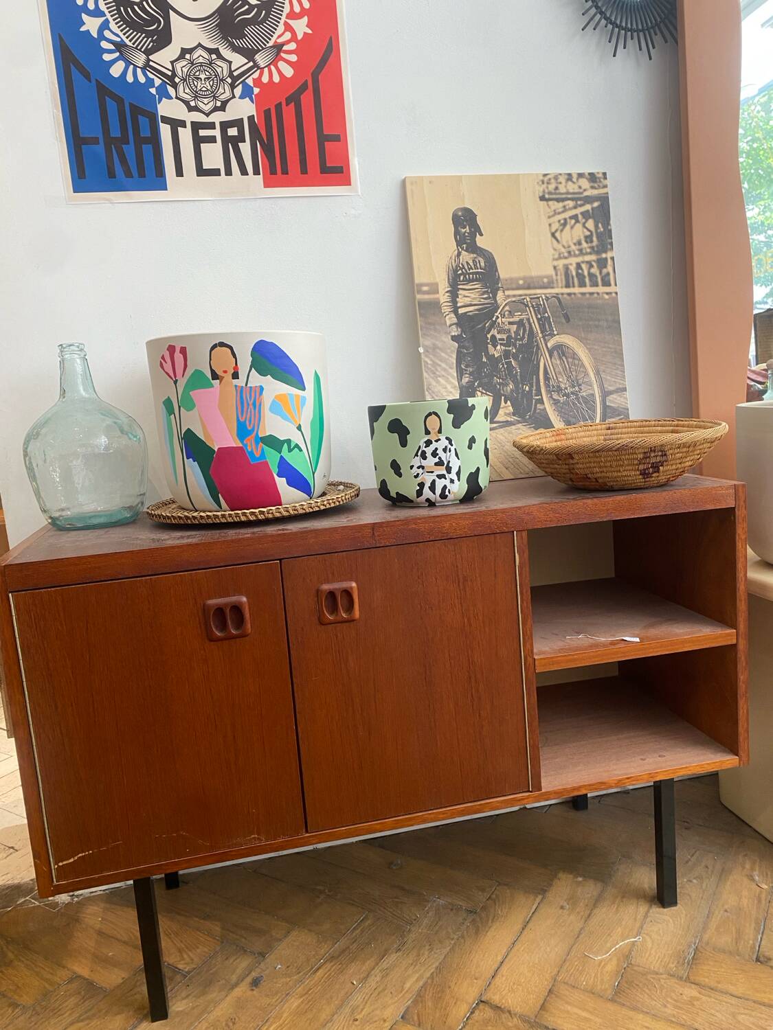 Small vintage sideboard with black metal legs