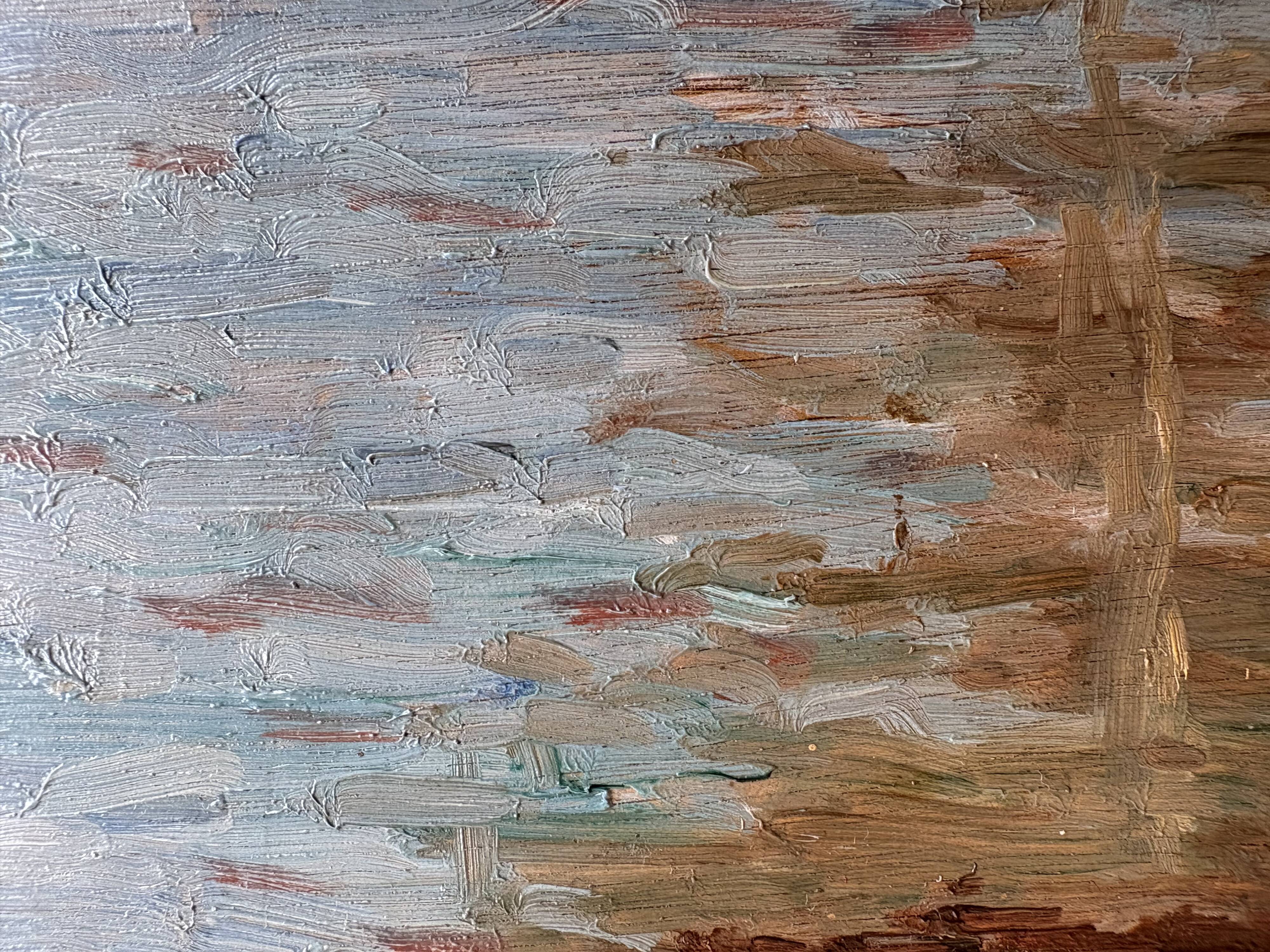 The tide gauge, oil on wood, seascape in Marseille, 20th century