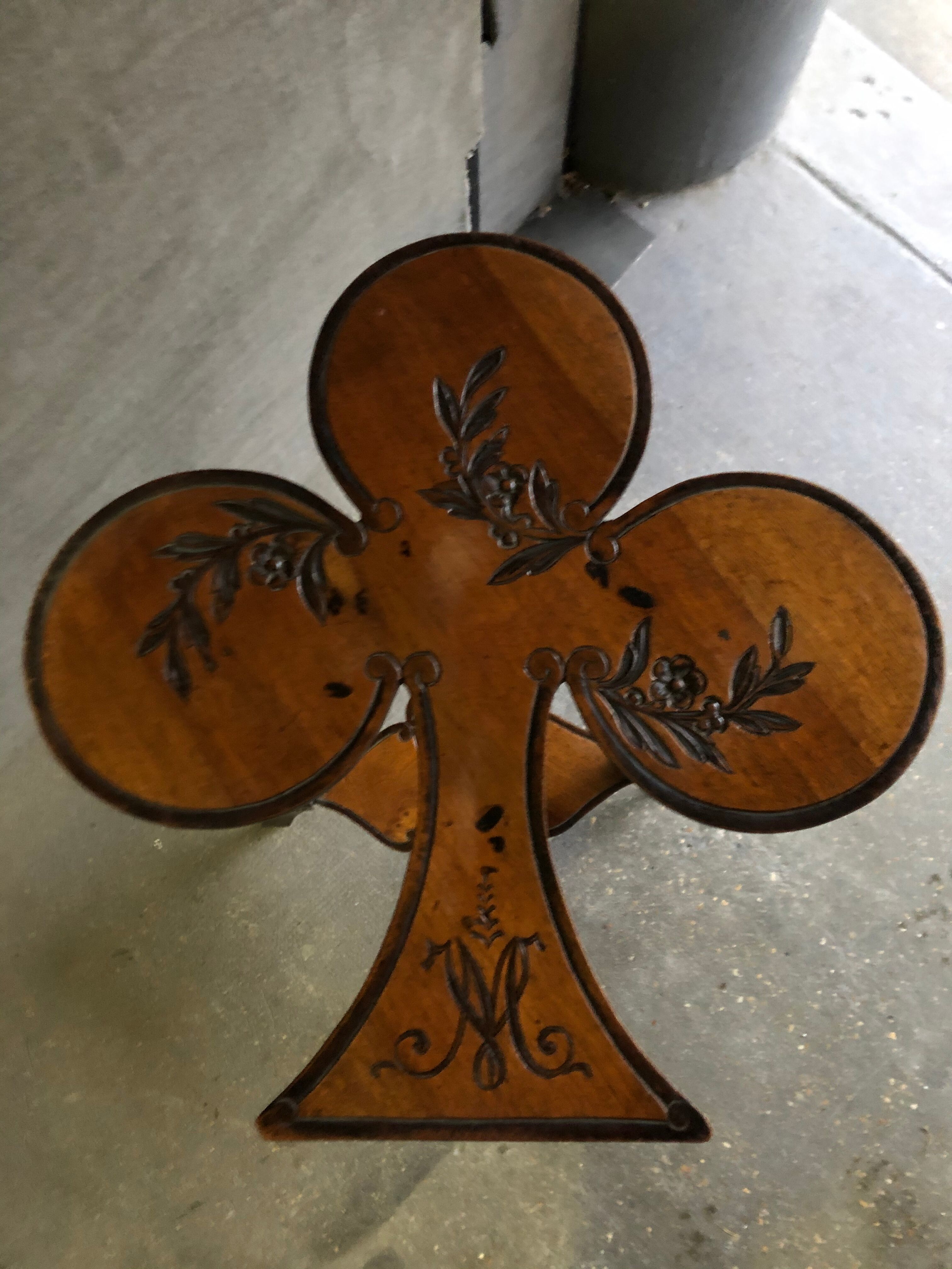 Art nouveau table with a pyrograved decoration