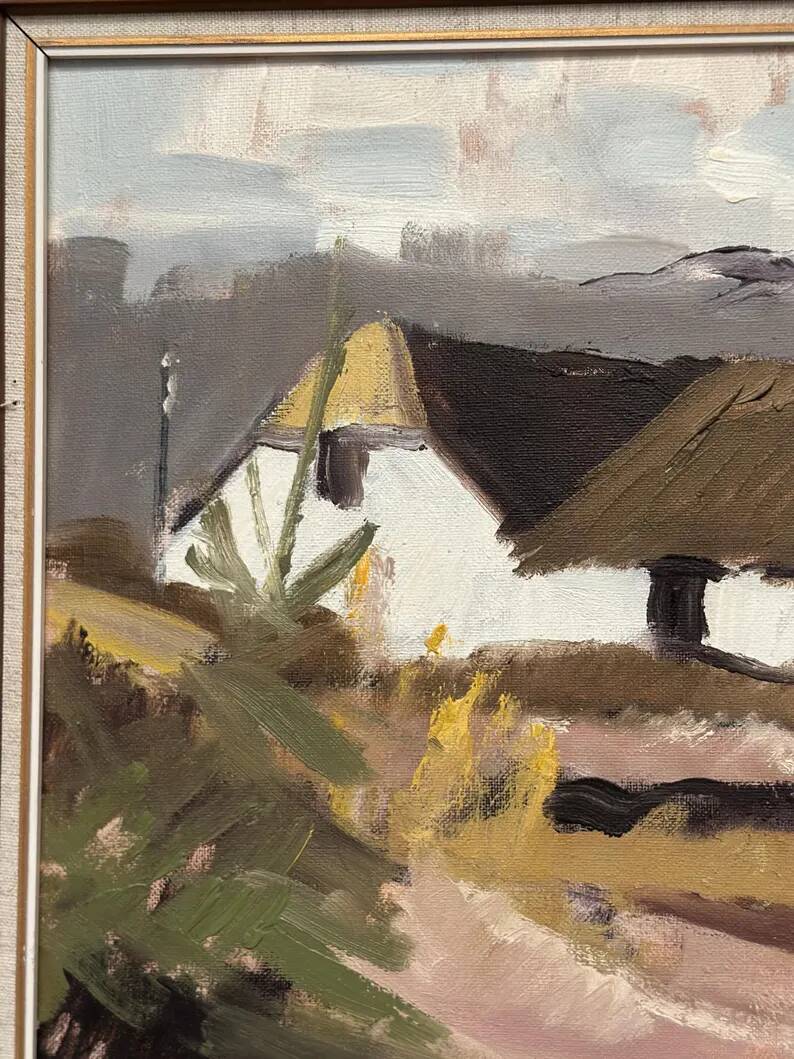 Original Swedish Oil on Canvas – "Farm" by Jörgen Bruun – Signed – Vintage and Framed – 41 × 31 cm (16.1" × 12.2")