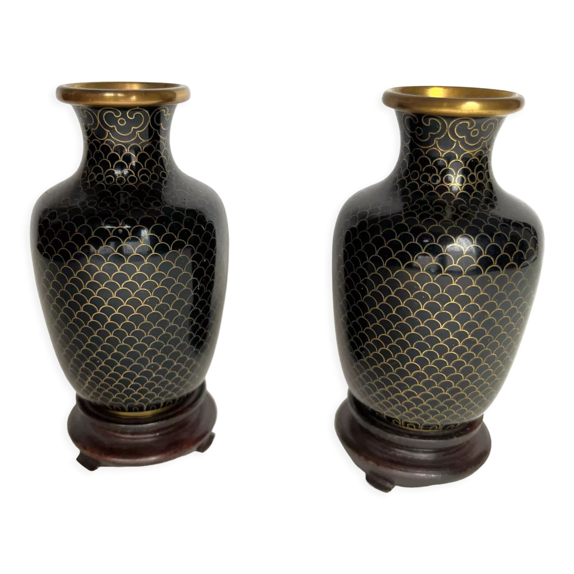 Pair of cloisonné brass vases