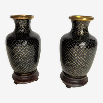 Pair of cloisonné brass vases