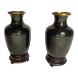 Pair of cloisonné brass vases