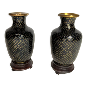 Pair of cloisonné brass vases