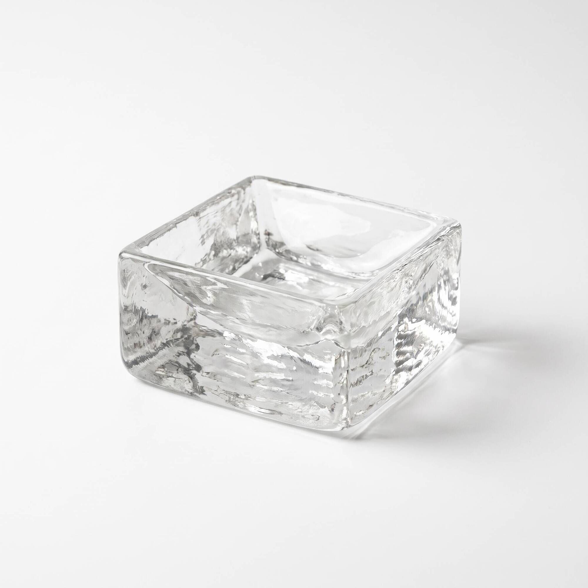 Vintage square ashtray in clear solid glass, 1970s design.