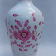 Vintage porcelain vase with Indian painting in purple by Meissen, 1980