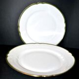 LIMOGES 2 round dishes antique chantournés in Green Gold edging porcelain "Aux Lions de Faïence Paris"