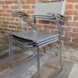 Lot of 4 Italian design chairs in leather and chrome